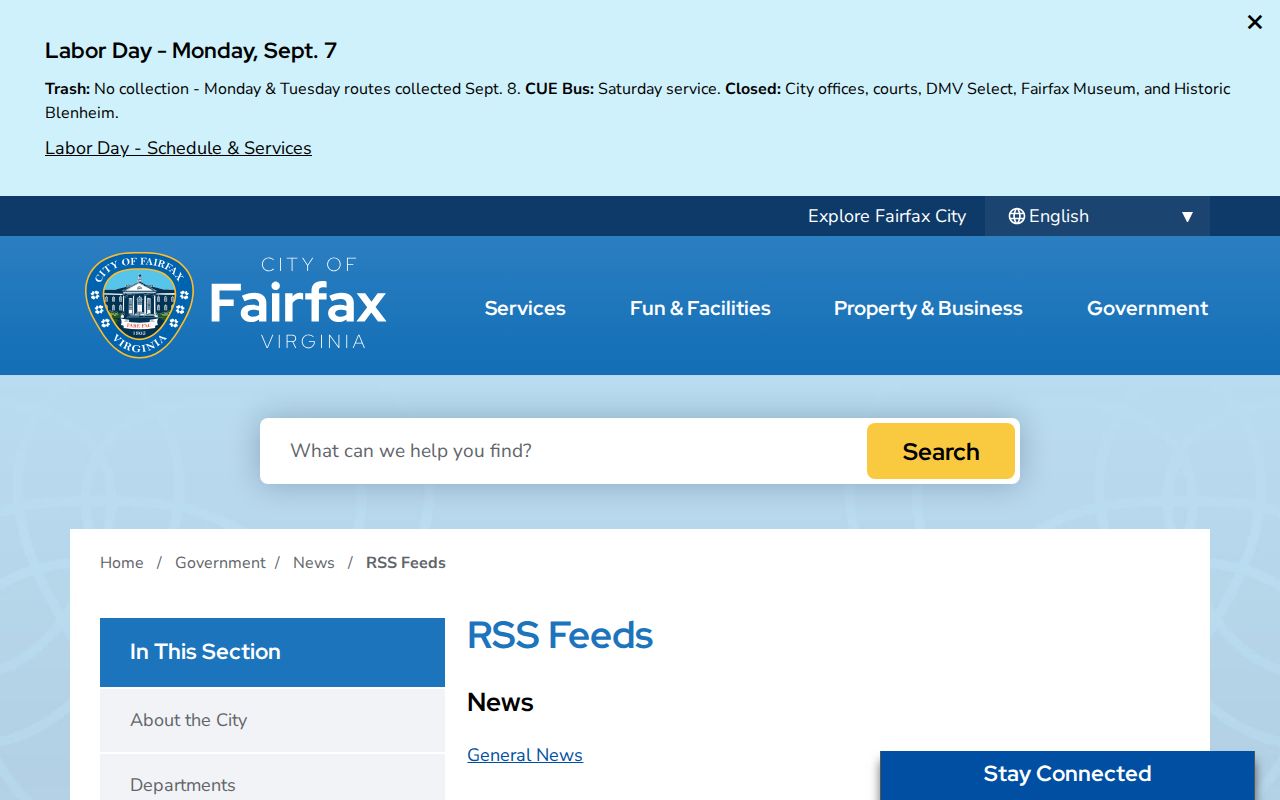 City of Fairfax official police news and RSS record-publication view
