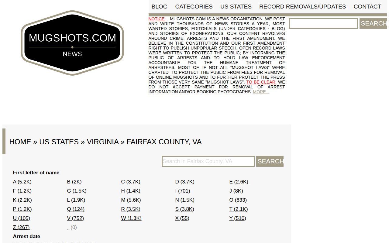 Historical Fairfax County secondary records page used only as a caveated reference