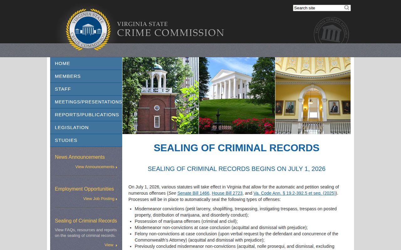 Virginia sealing information page for criminal record access