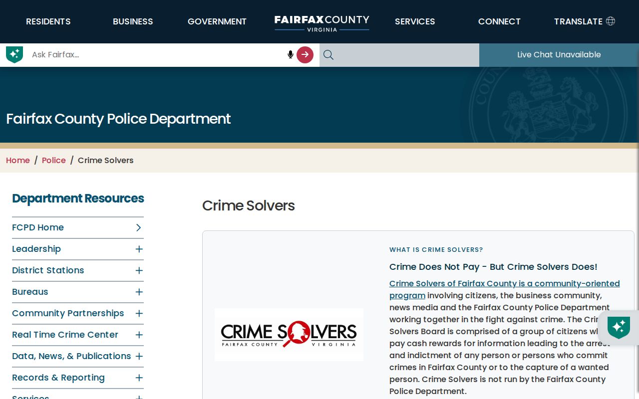 Fairfax County Crime Solvers anonymous wanted-person tip information