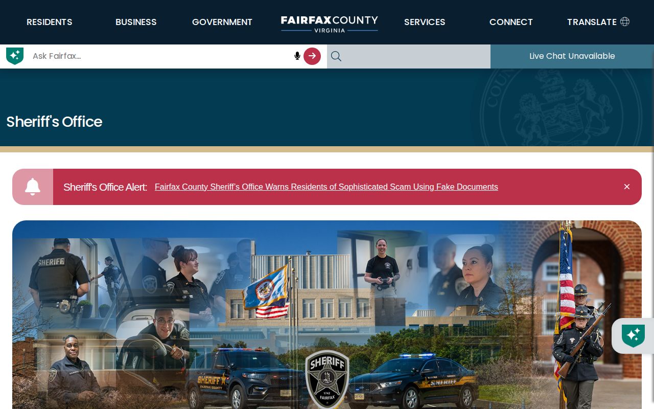 Fairfax County Sheriff official overview for warrant and custody information