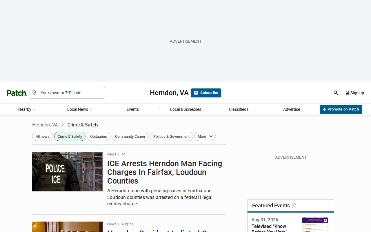 Herndon Crime and Safety reporting view for Fairfax County arrest news